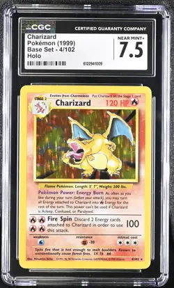 CGC 7.5 Charizard 1999 Base Set 4/102 Holo Pokemon Card - Image 1