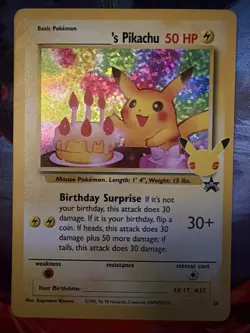 Celebrations Pokemon Card - Promo Birthday Pikachu #24 Rare Holo NM - Image 1