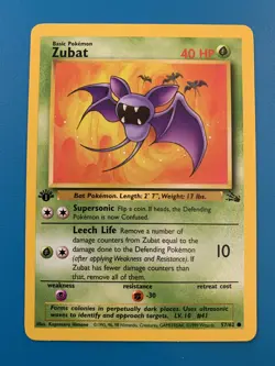 1st Edition Zubat 57/62 Fossil Set Rare Vintage 1999 Pokemon Card - NM - Image 1