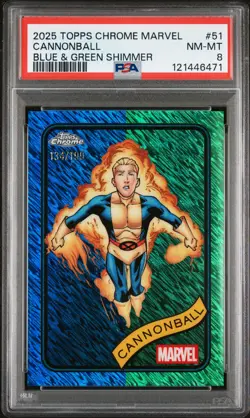 2025 TOPPS CHROME MARVEL BLUE & GREEN SHIMMER #51 CANNONBALL 134/199 PSA 8 - Image 1