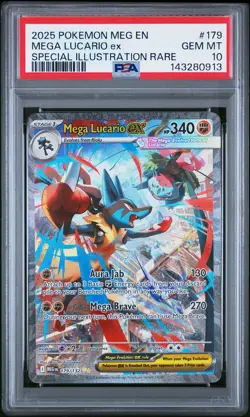 2025 POKEMON MEGA EVOLUTION SPECIAL ILLUSTRATION RARE MEGA LUCARIO EX PSA 10 - Image 1