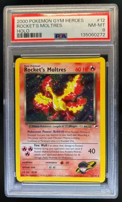 2000 Pokemon Gym Heroes Rocket's Moltres Holo #12/132 PSA 8 - Image 1