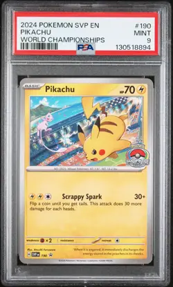 2024 POKEMON SVP EN-SV BLACK STAR PROMO WORLD CHAMPIONSHIPS #190 PIKACHU PSA 9 - Image 1
