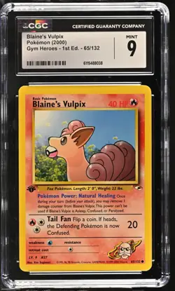 CGC MINT 9 Pokemon Blaine's Vulpix 65/132 2000 Gym Heroes 1st Edition - Image 1