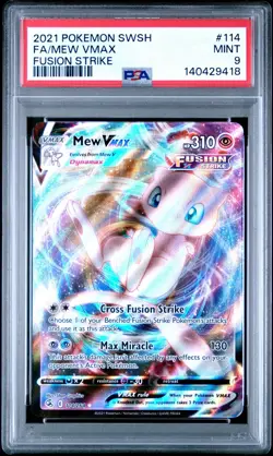2021 Pokemon Sword & Shield Full Art Mew VMAX Fusion Strike #114 PSA 9 MINT - Image 1