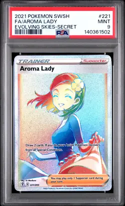 2021 POKEMON SWORD & SHIELD EVOLVING SKIES SECRET #221 FULL ART/AROMA LADY PSA 9 - Image 1