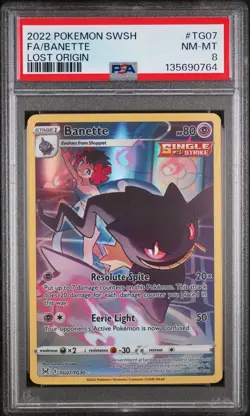 2022 POKEMON SWORD & SHIELD LOST ORIGIN #TG07 FULL ART/BANETTE PSA 8 - Image 1