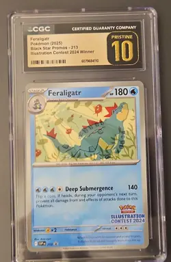 2025 POKEMON PROMO #213 FERALIGATR CGC Pristine 10 ILLUSTRATION CONTEST 2024 - Image 3