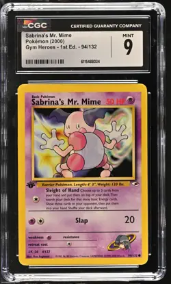 CGC MINT 9 Pokemon Sabrina's Mr. Mime 94/132 2000 Gym Heroes 1st Edition - Image 1