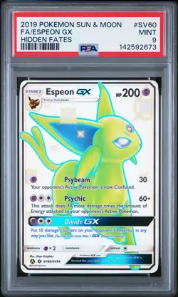 2019 POKEMON SUN & MOON HIDDEN FATES #SV60 FULL ART/ESPEON GX PSA 9 - Image 1