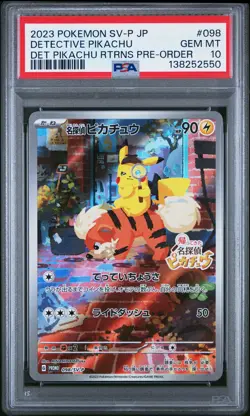 2023 POKEMON JAPANESE SV-P PROMO #098 DETECTIVE PIKACHU PSA 10 - Image 1