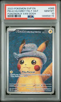2023 POKEMON SVP EN-SV BLACK STAR PROMO #085 PIKACHU WITH GREY FELT HAT PSA 10 - Image 1