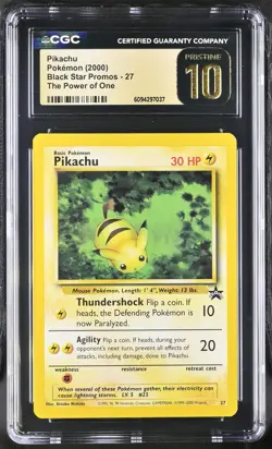 CGC 10 PRISTINE Pikachu 27 "Bumblebee" WOTC Black Star Promo Pokemon Card 037 - Image 1
