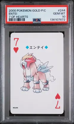 2000 POKEMON GOLD VERSION PLAYING CARDS 7 OF HEARTS #244 ENTEI PSA 10 - Image 1