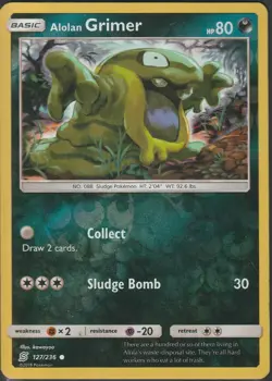 Pokemon Alolan Grimer 127/236 Reverse Holo Card Unified Minds - MP - Image 1