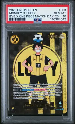 2025 ONE PIECE PROMOS BVB X ONE PIECE MATCH DAY 2025 #003 MONKEY D. LUFFY PSA 10 - Image 1