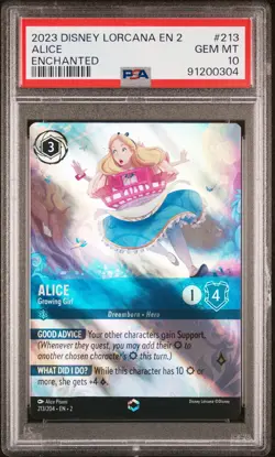 2023 Disney Lorcana Rise Of The Floodborn ALICE #213 GEM MT PSA 10 Enchanted - Image 1