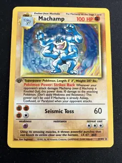 1999 Base Set Vintage Pokemon 2 Card Lot: Holo 1st Edition Machamp & Mewtwo - Image 4