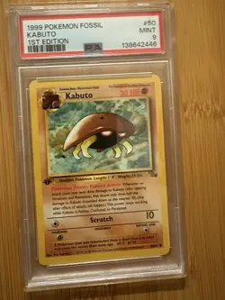 Pokemon TCG Kabuto Fossil Card 50/62 Regular Common 1st Edition PSA 9 - Image 1