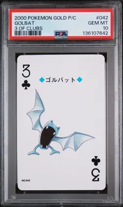 2000 POKEMON GOLD VERSION PLAYING CARDS 3 OF CLUBS #042 GOLBAT PSA 10 - Image 1