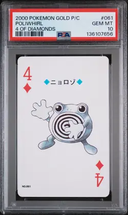 2000 POKEMON GOLD VERSION PLAYING CARDS 4 OF DIAMONDS #061 POLIWHIRL PSA 10 - Image 1