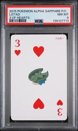 2015 POKEMON ALPHA SAPPHIRE PLAYING CARDS 3 OF HEARTS LOTAD PSA 8 - Image 1