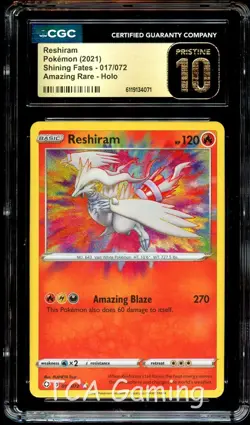 CGC 10 PRISTINE Reshiram 017/072 AMAZING RARE Shining Fates Pokemon Card 071 - Image 1