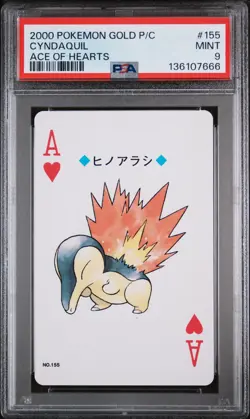 2000 POKEMON GOLD VERSION PLAYING CARDS ACE OF HEARTS #155 CYNDAQUIL PSA 9 - Image 1