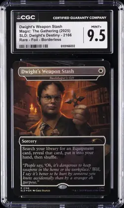 2025 MTG SLD RARE FOIL BORDERLESS #2166 DWIGHT'S WEAPON STASH CGC 9.5 - Image 1