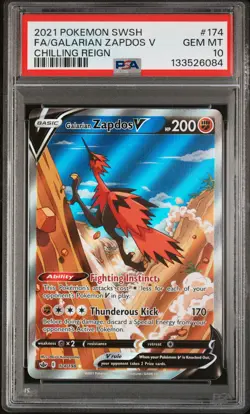 2021 POKEMON SWORD & SHIELD CHILLING REIGN FULL ART/GALARIAN ZAPDOS V PSA 10 - Image 1