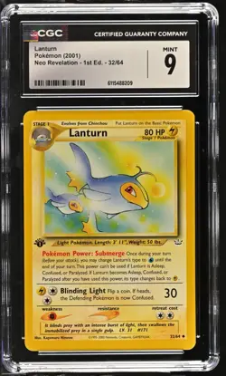 CGC MINT 9 Pokemon Lanturn 32/64 2001 Neo Revelation 1st Edition - Image 1