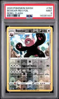 2020 POKEMON SWORD & SHIELD REBEL CLASH #150 BEWEAR-REVERSE FOIL PSA 9 - Image 1