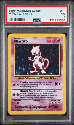 1999 POKEMON BASE SET UNLIMITED #10 MEWTWO-HOLO PSA 7 - Image 1