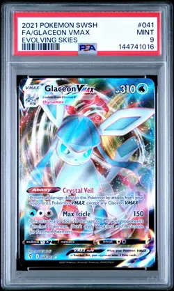 2021 POKEMON SWORD & SHIELD EVOLVING SKIES #041 FULL ART/GLACEON VMAX PSA 9 - Image 1