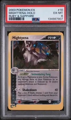 2003 POKEMON EX RUBY & SAPPHIRE #10 MIGHTYENA-HOLO PSA 6 - Image 1