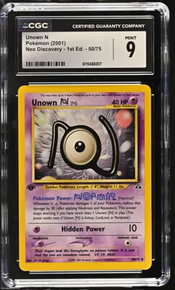 CGC MINT 9 Pokemon Unown N 50/75 2001 Neo Discovery 1st Edition - Image 1