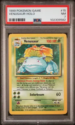 102309582 Venusaur 1999 Pokemon Unlimited #15 Rare Holo PSA 7 - Image 1