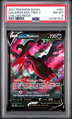 2021 POKEMON SWORD & SHIELD CHILLING REIGN #097 GALARIAN MOLTRES V PSA 8 - Image 1