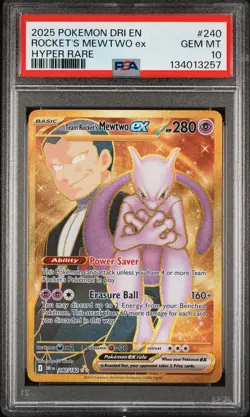 2025 POKEMON DRI EN-DESTINED RIVALS HYPER RARE TEAM ROCKET'S MEWTWO EX PSA 10 - Image 1