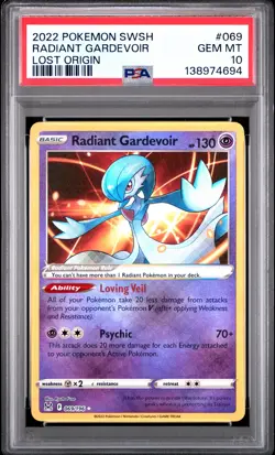 2022 POKEMON SWORD & SHIELD LOST ORIGIN #069 RADIANT GARDEVOIR PSA 10 - Image 1