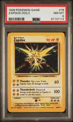 1999 POKEMON GAME #16 ZAPDOS-HOLO PSA 8 - Image 1