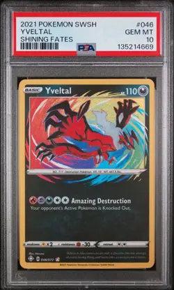 2021 Pokemon Shining Fates 046/072 Yveltal Amazing Rare Holo PSA 10 - Image 1