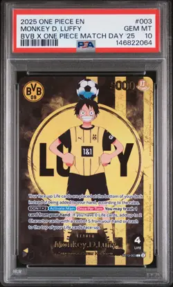 2025 ONE PIECE PROMOS BVB X ONE PIECE MATCH DAY 2025 #003 MONKEY D. LUFFY PSA 10 - Image 1