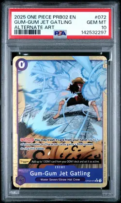 2025 ONE PIECE PRB02 ALTERNATE ART #072 GUM-GUM JET GATLING PSA 10 - Image 1
