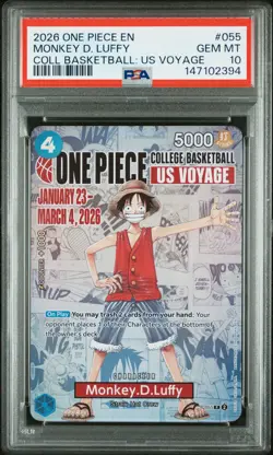 2026 ONE PIECE PROMOS COLLEGE BASKETBALL : US VOYAGE MONKEY D. LUFFY PSA 10 - Image 1