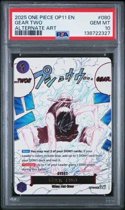 2025 ONE PIECE OP11-A FIST OF DIVINE SPEED ALTERNATE ART #080 GEAR TWO PSA 10 - Image 1