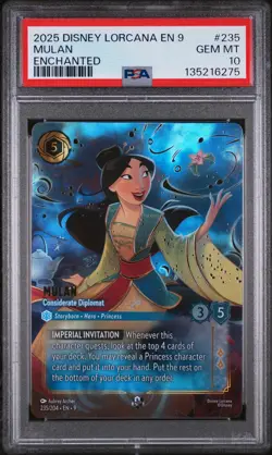 2025 DISNEY LORCANA EN 9-FABLED ENCHANTED MULAN - CONSIDERATE DIPLOMAT PSA 10 - Image 1