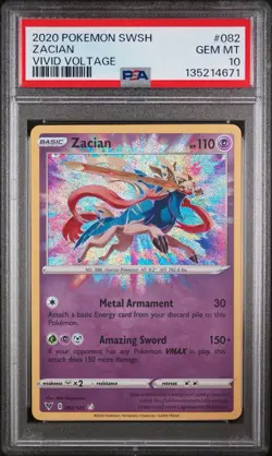 2020 SWSH Zacian PSA 10 Sword & Shield #082/185 Vivid Voltage Pokemon Card #082 - Image 1