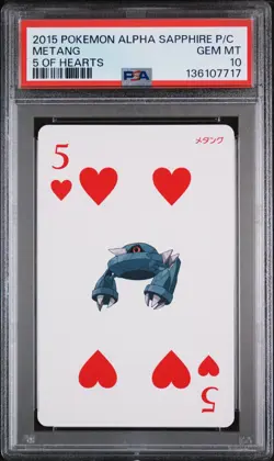 2015 POKEMON ALPHA SAPPHIRE PLAYING CARDS 5 OF HEARTS METANG PSA 10 - Image 1