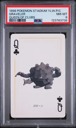 1998 POKEMON STADIUM YELLOW VERSION PLAYING CARDS QUEEN OF CLUBS GRAVELER PSA 8 - Image 1